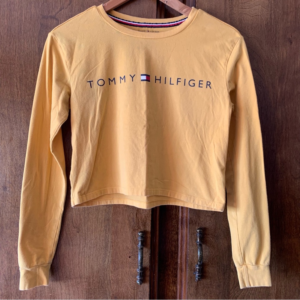 Tommy Hilfiger Women's Yellow Logo Long-Sleeve Crop Top